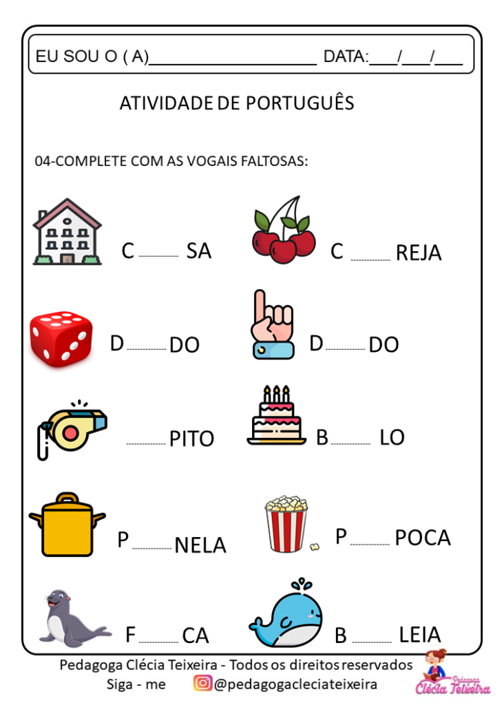 Atividade Vogais Educa O Infantil Cl Cia Teixeira