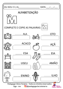 Atividades de alfabetização letras do alfabeto Clécia Teixeira