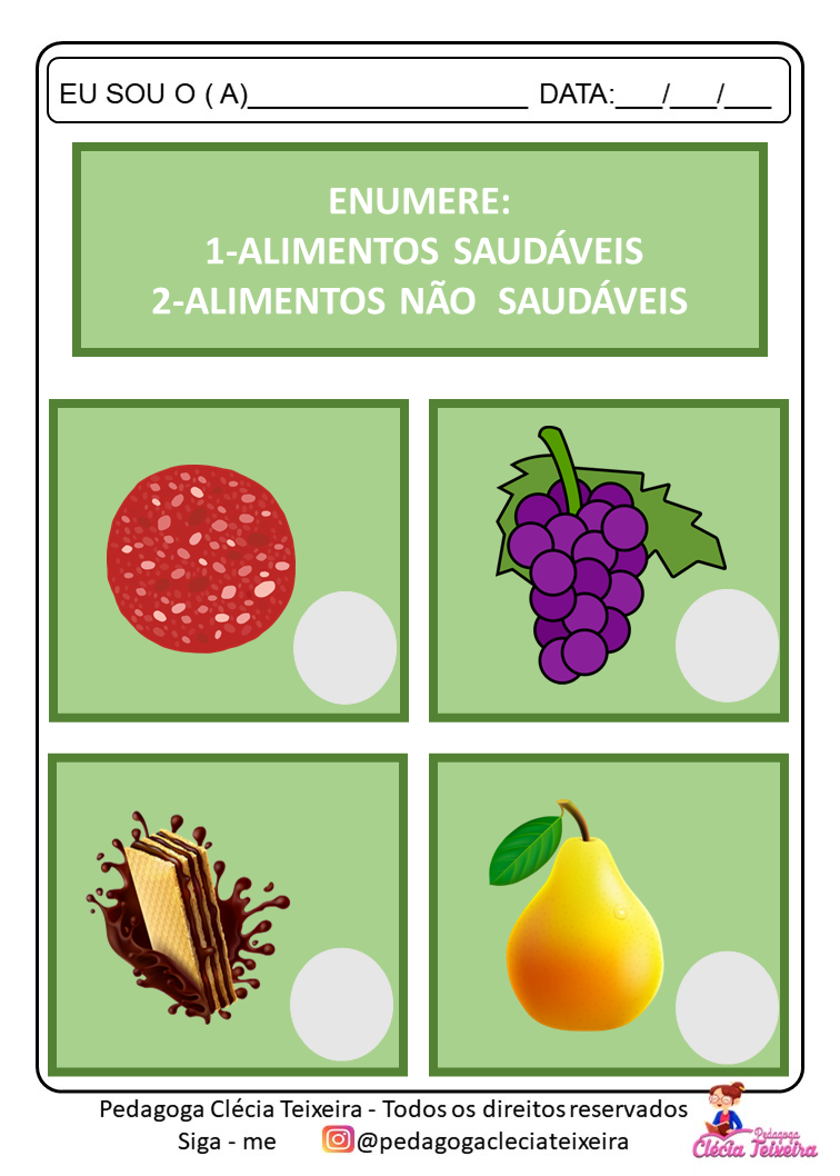 Atividade sobre alimentação saudável Clécia Teixeira