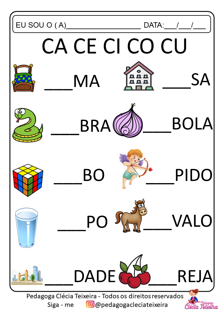 Atividades sílabas simples para educação Clécia Teixeira