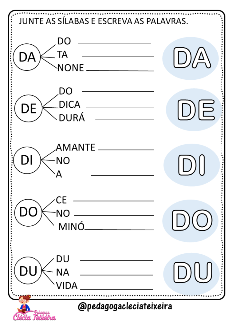 Atividades De Alfabetização Sílabas Letras B C D F G H