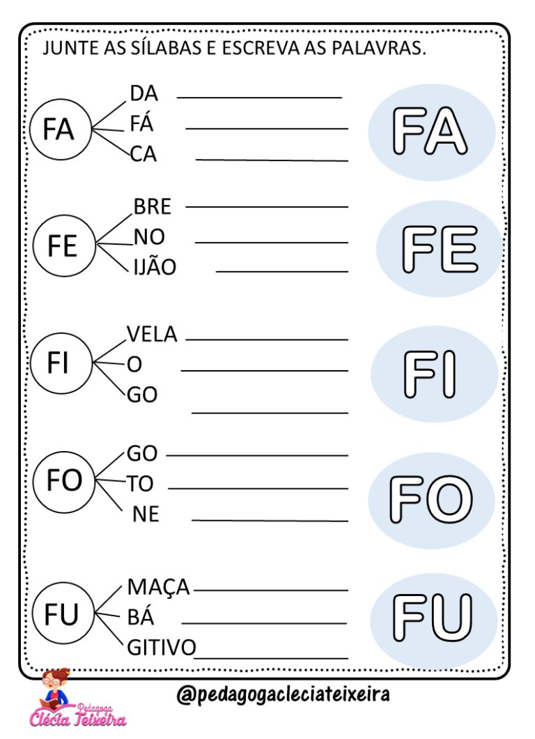 Atividades De Alfabetização Sílabas Letras B C D F G H