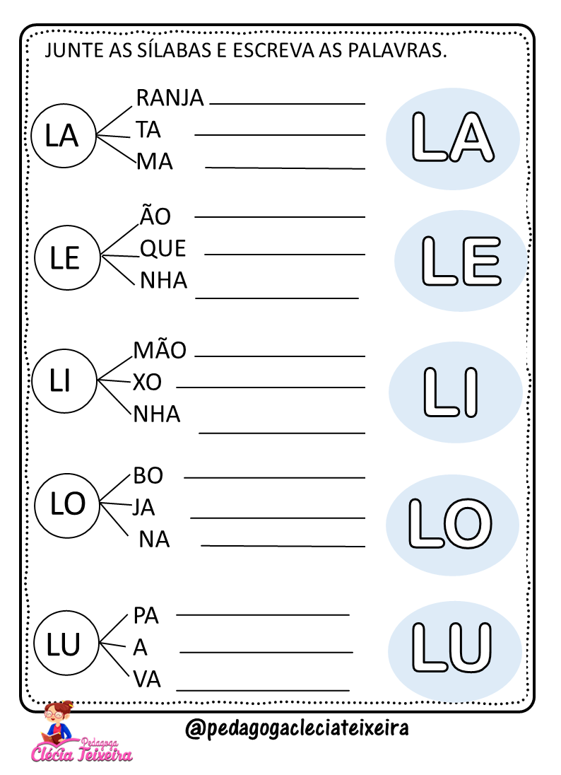 Atividades De Alfabetização Sílabas Letras J L M N P Q Clécia Teixeira