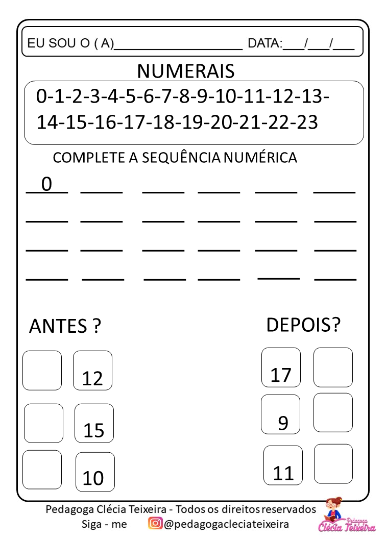Matemática – Sequência, Número e Quantidade  Numeros e quantidades,  Atividades de alfabetização matemática, Atividades alfabetização e  letramento
