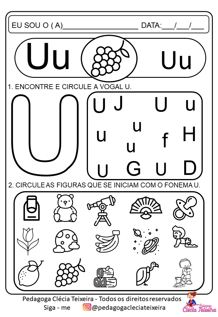 Atividades com as vogais para imprimir e pintar - Clécia Teixeira