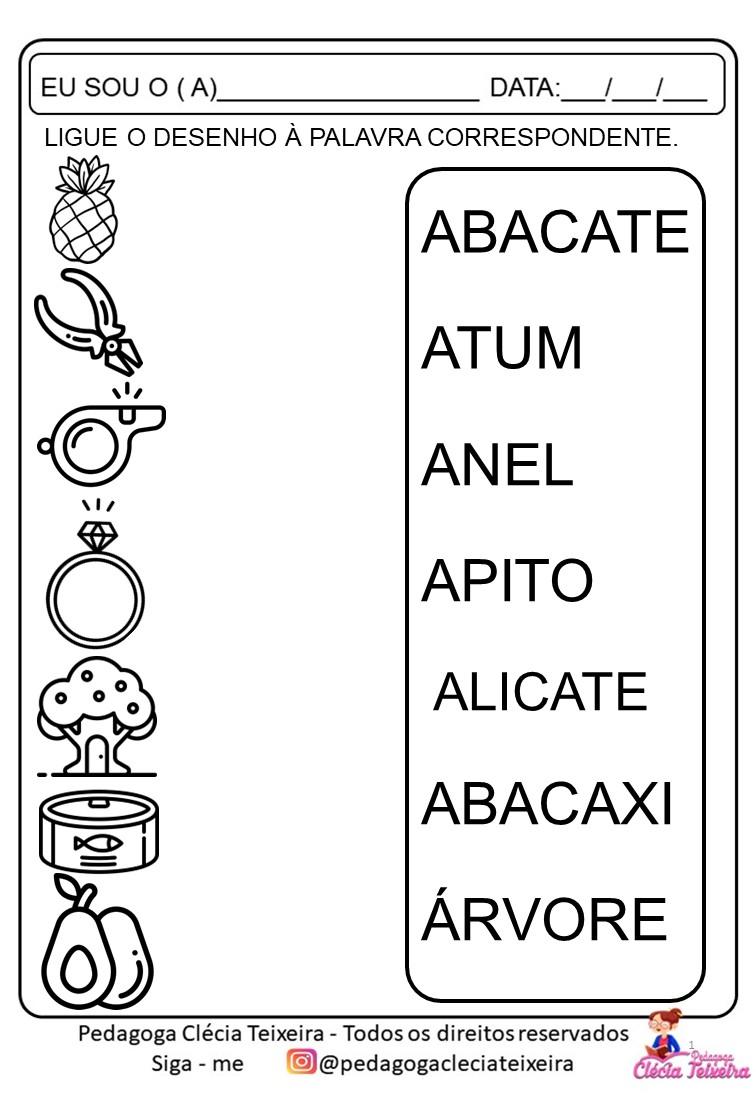 Atividades De Alfabetização Ligar Nomes Clécia Teixeira 6624