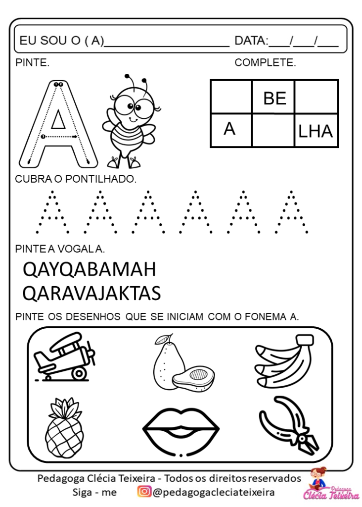 Atividades de vogais para a educação infantil