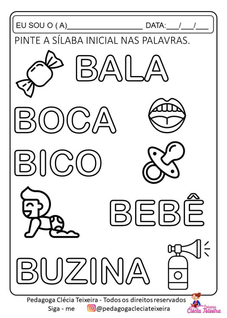 Atividades com sílabas simples para alfabetização