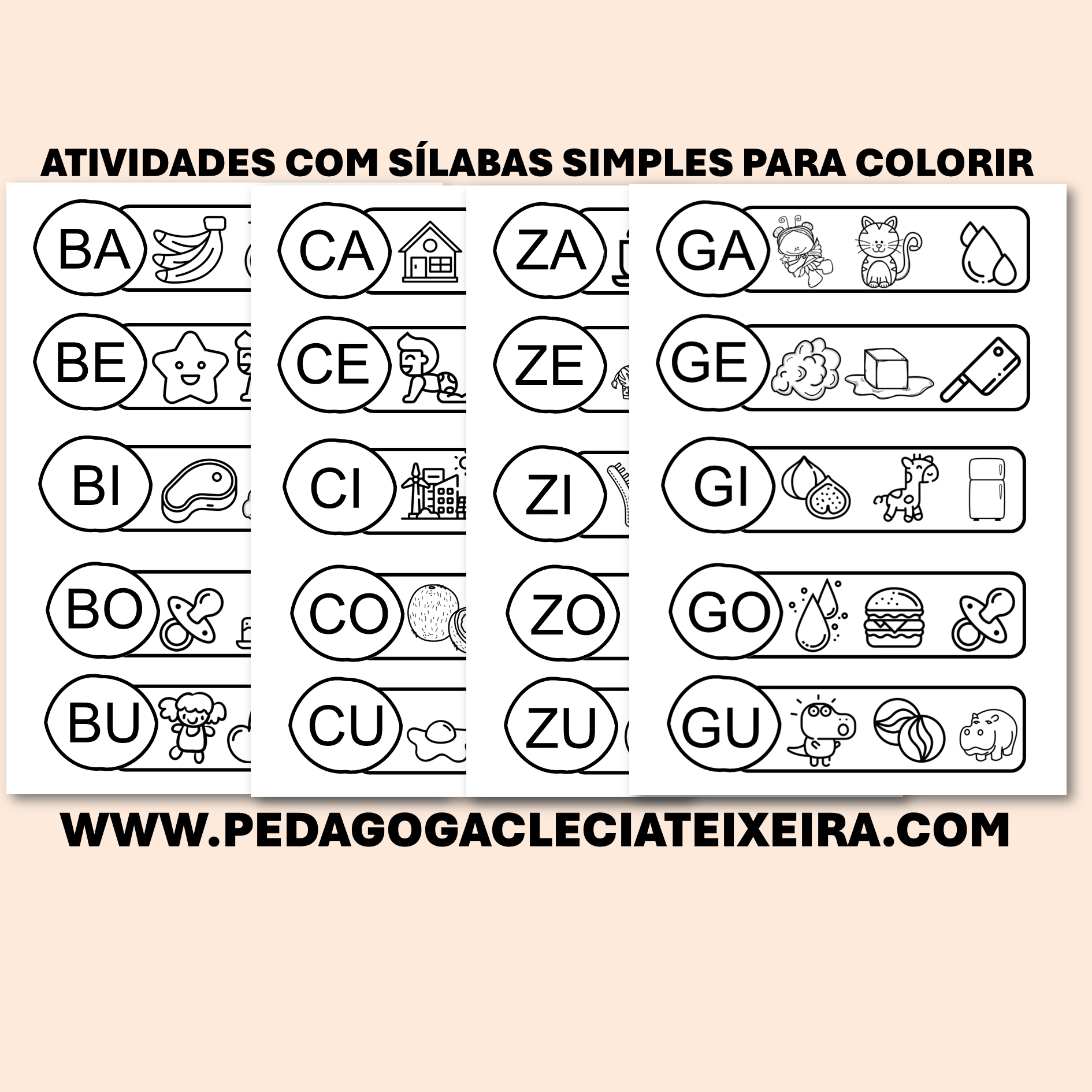 Atividades com Sílabas Simples para colorir