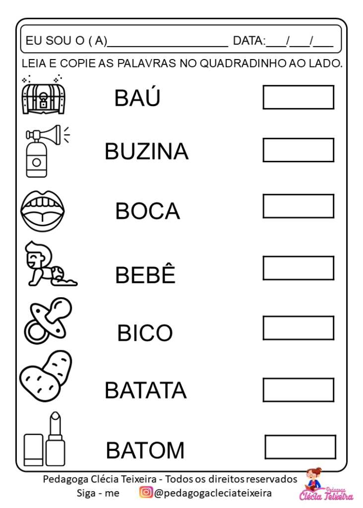 Atividade de alfabetização:leitura de A A Z