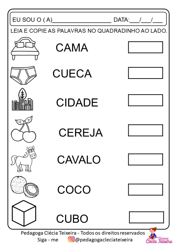 Atividade de alfabetização:leitura de A A Z