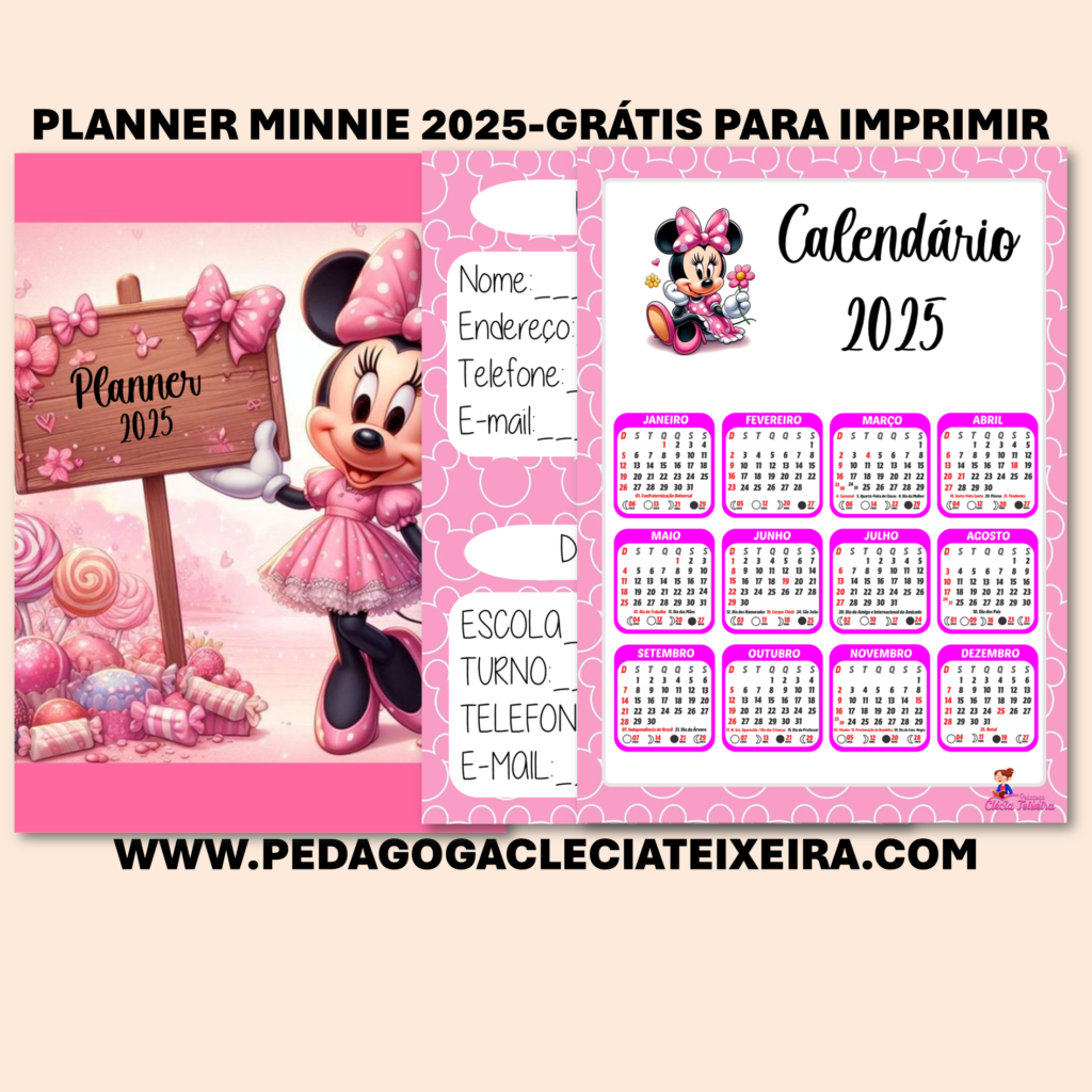 Planner Minnie 2025Grátis para imprimir Clécia Teixeira