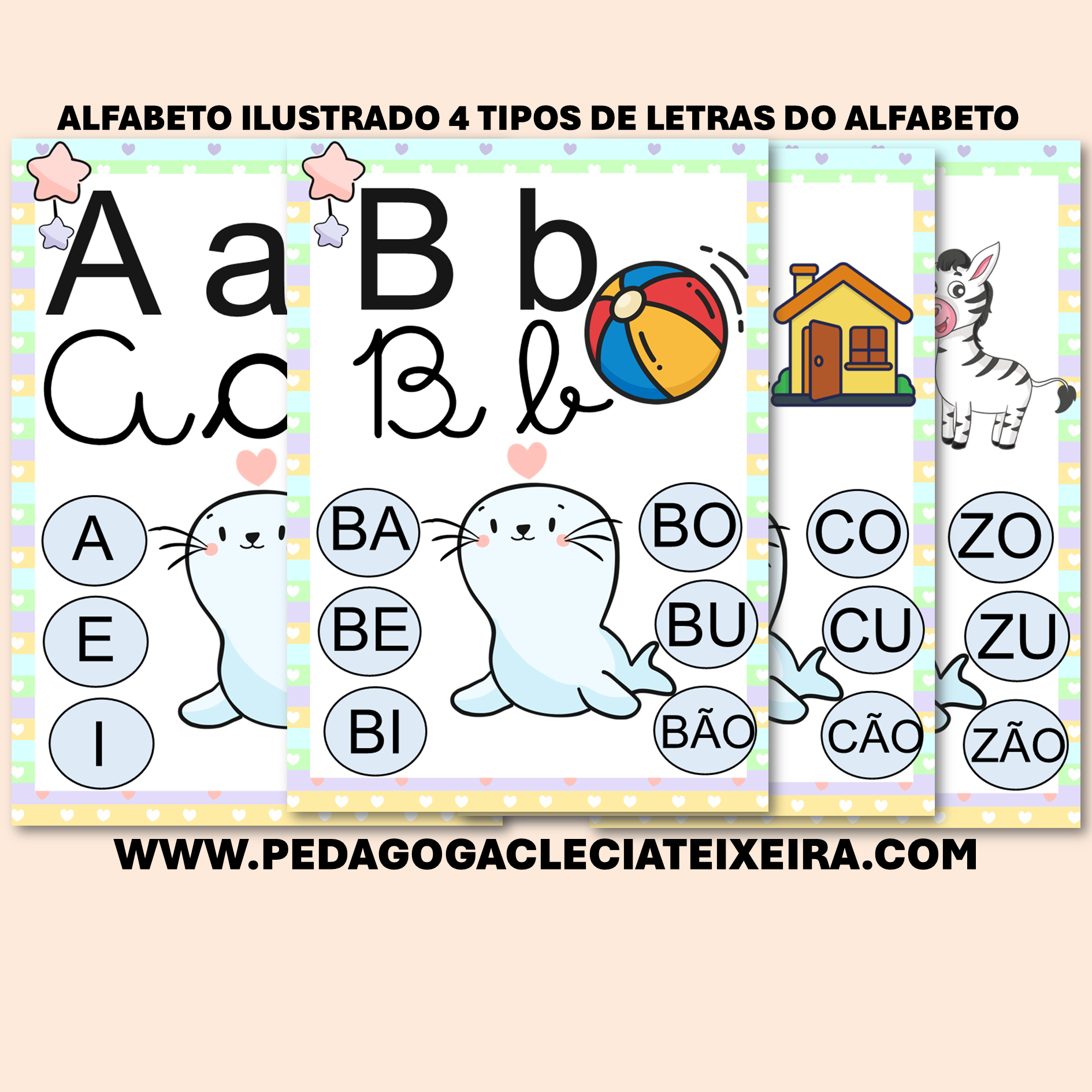 Alfabeto ilustrado 4 tipos de letras do alfabeto