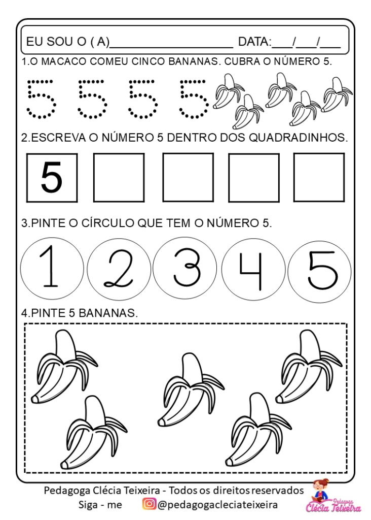 Atividades Numerais 1 a 5 para imprimir